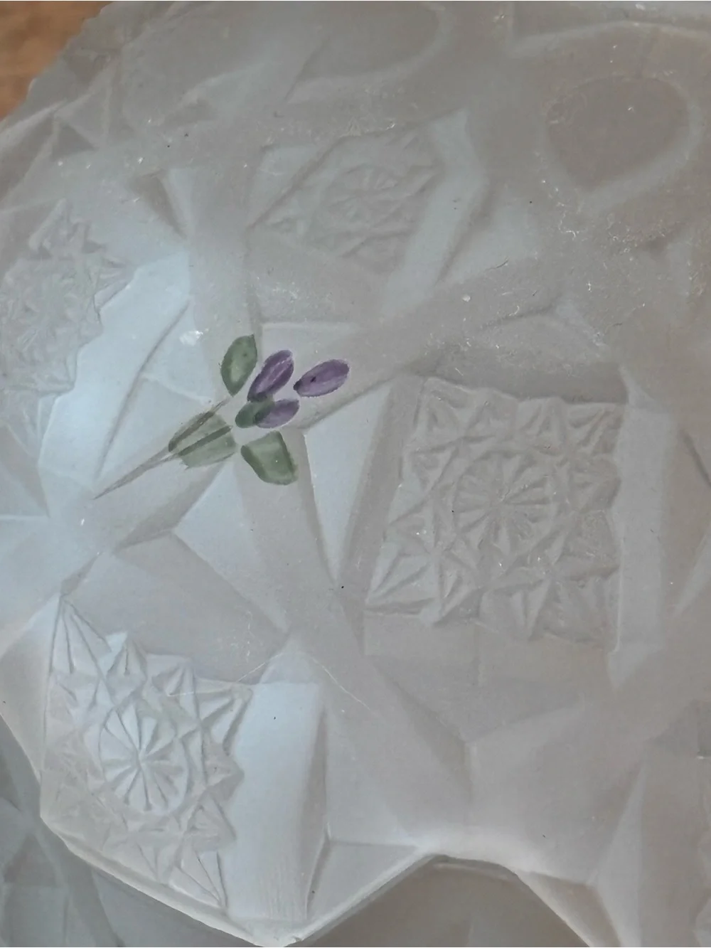 Vtg Westmoreland Frosted Satin Glass Old Quilt Candy Dish Hand Painted Flowers